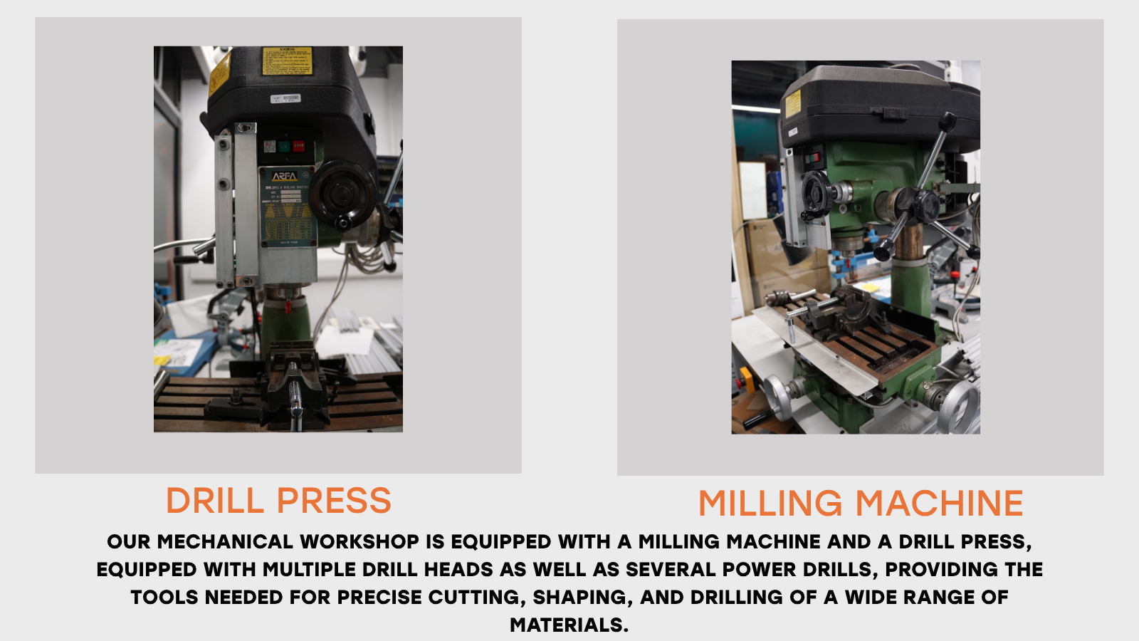Mechanical workspace with tools and machinery at the ECE MakerSpace