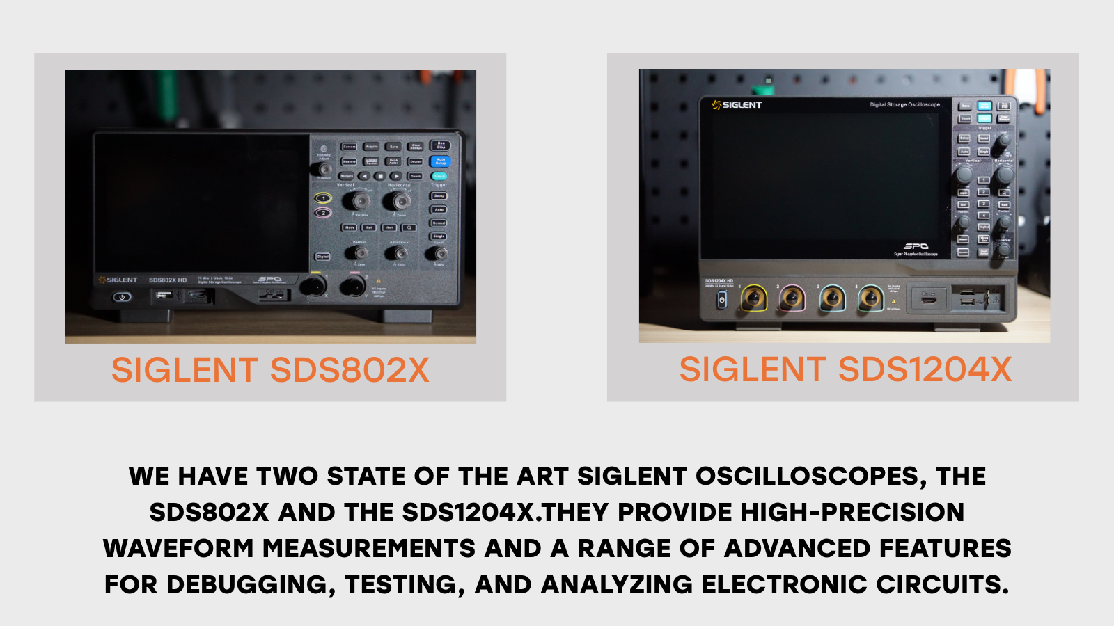 Oscilloscope bench with test instruments at the ECE MakerSpace