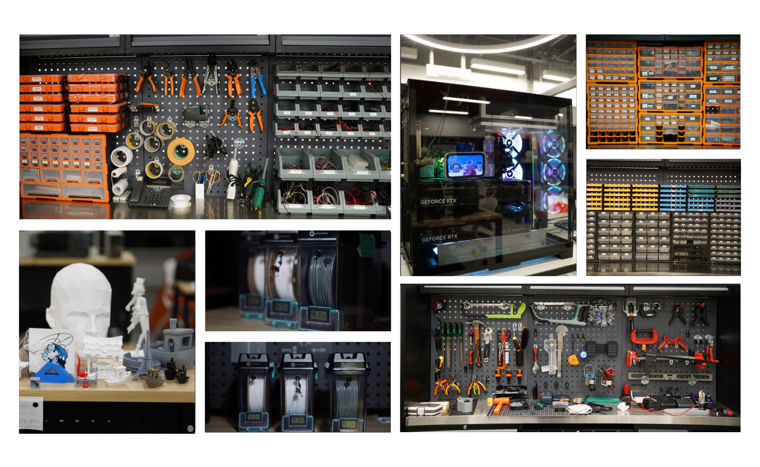 Collage of the ECE MakerSpace facilities and equipment